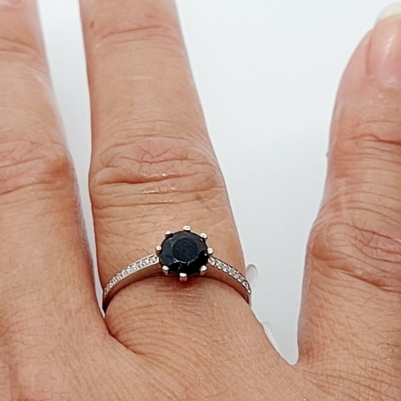 SAPPHIRE BLUE RING WITH CZ SIMULATED DIAMONDS, 925SS - Picture 6 of 6